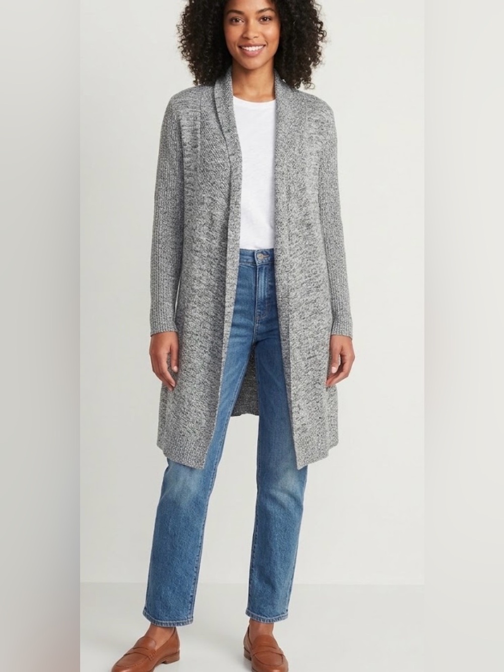 Eileen Fisher Gray Open-Front Knit Cardigan 100% Linen